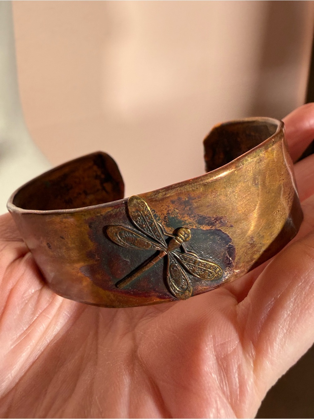 Vintage Boho Heavy Copper Designer Dragonfly Southwestern Wide cuff Bracelet - Picture 16 of 17